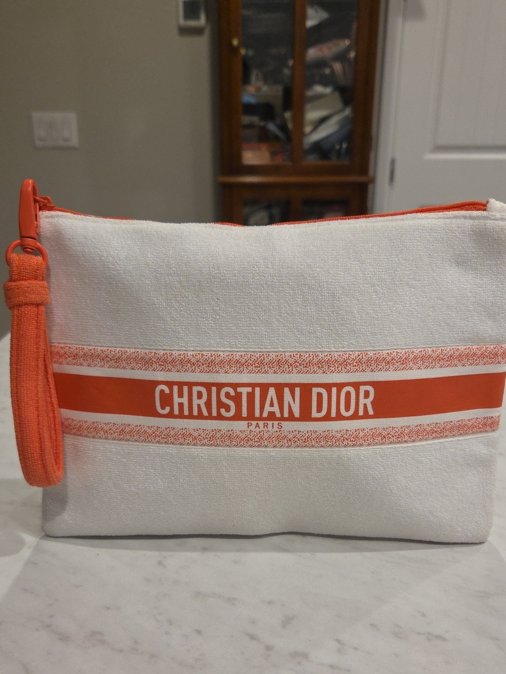 Dior White and Orange Christian Dior Cosmetic Pouch